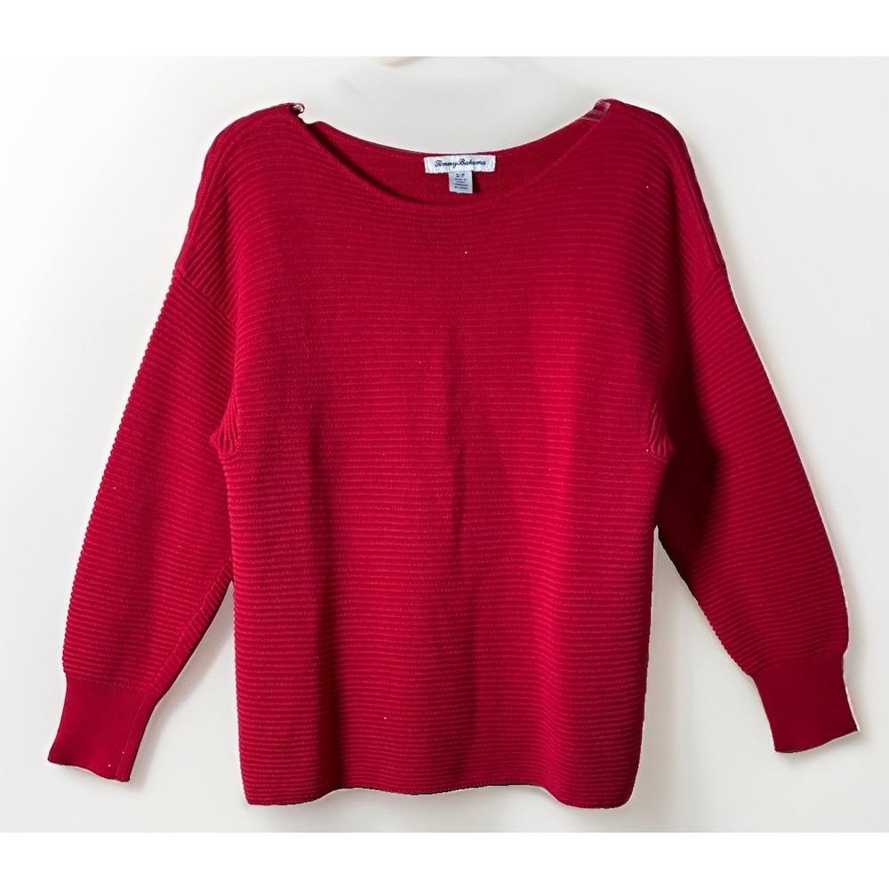 Tommy Bahama Women's Small Red Pullover Sweater With Shimmer Accents Long Sleeve